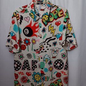LAZY OAF GRAPHIC GRAFFITI BUTTON DOWN SHIRT